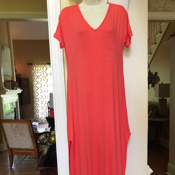 Stilletto’s orange maxi dress with long side seam slits Sz Small - Picture 1 of 16